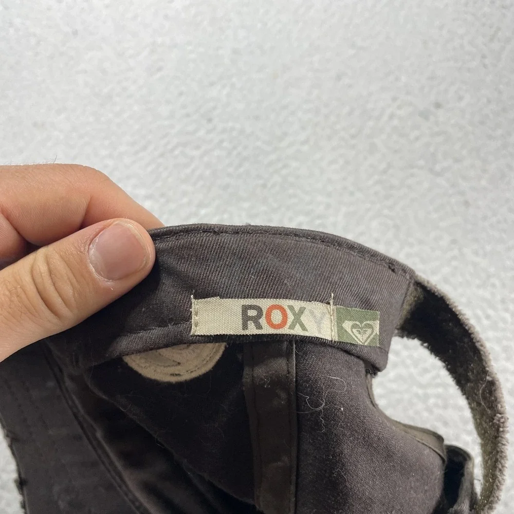 Roxy Hat Cap Strap Back Womens Adjustable Brown Twill Army Logo Zip Pocket